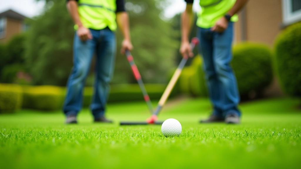فريق صيانة الملاعب أثناء العمل على العشب